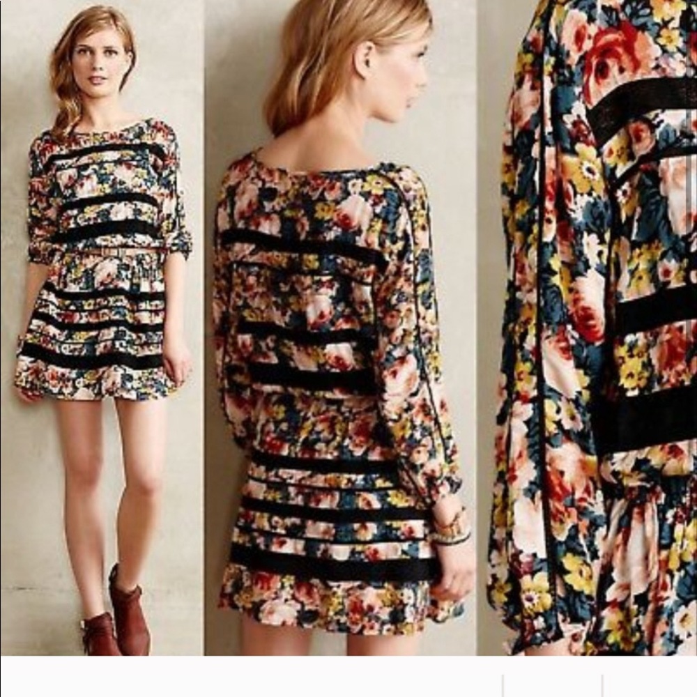Anthropologie Floral Striped Mini Dress - Multicolor